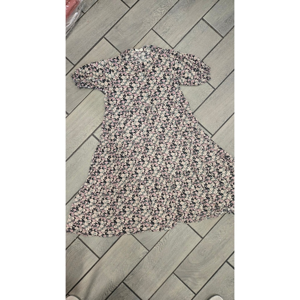 Natural Life Floral Tiered Midi Dress Short Sleeve Button Front Size L‎